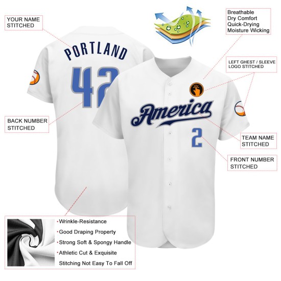 Jersey Weiß Authentic Custom Blau-Marineblau Baseball Jersey Weiß Authentic Custom Blau-Marineblau Baseball