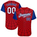 Benutzerdefinierte rot weiß-königsblau 3D Muster Design Spinnennetz authentische Baseball Jersey Benutzerdefinierte rot weiß-königsblau 3D Muster Design Spinnennetz authentische Baseball Jersey