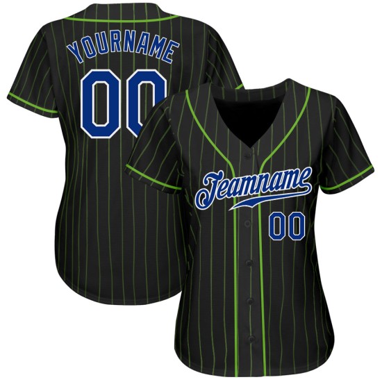 Custom Pinstripe Schwarz Authentic Royal-Weiß Baseball Jersey Neongrün Custom Pinstripe Schwarz Authentic Royal-Weiß Baseball Jersey Neongrün