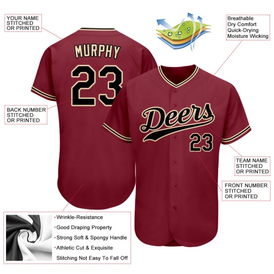 Benutzerdefiniertes authentisches Baseball-Trikot in Crimson Black-City Cream Benutzerdefiniertes authentisches Baseball-Trikot in Crimson Black-City Cream