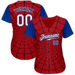 Benutzerdefinierte rot weiß-königsblau 3D Muster Design Spinnennetz authentische Baseball Jersey Benutzerdefinierte rot weiß-königsblau 3D Muster Design Spinnennetz authentische Baseball Jersey