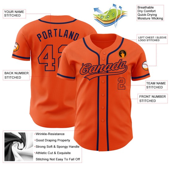 Benutzerdefiniertes authentisches orange-marineblaues Baseballtrikot Orange Benutzerdefiniertes authentisches orange-marineblaues Baseballtrikot Orange