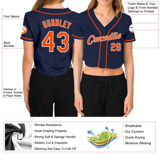 Orange-Weiß Baseball Jersey Custom V-Ausschnitt Cropped Navy Damen Orange-Weiß Baseball Jersey Custom V-Ausschnitt Cropped Navy Damen