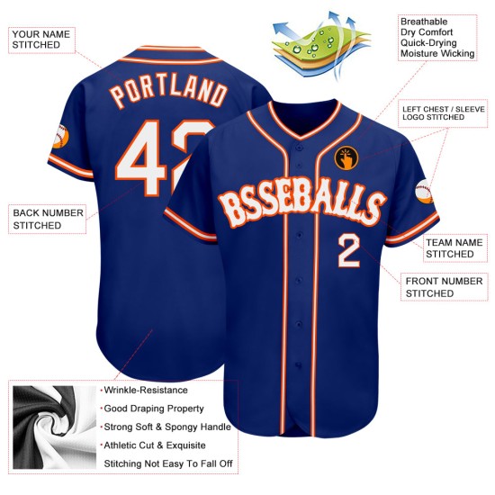Baseball Authentic Trikot Weiß-Orange Royal Custom Baseball Authentic Trikot Weiß-Orange Royal Custom