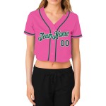 Baseball Damen Trikot V-Ausschnitt Kelly Custom Cropped Grün-Weiß Rosa Baseball Damen Trikot V-Ausschnitt Kelly Custom Cropped Grün-Weiß Rosa