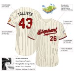 Benutzerdefinierte Creme Schwarz Nadelstreifen Rot-Schwarz Authentic Baseball Jersey Benutzerdefinierte Creme Schwarz Nadelstreifen Rot-Schwarz Authentic Baseball Jersey