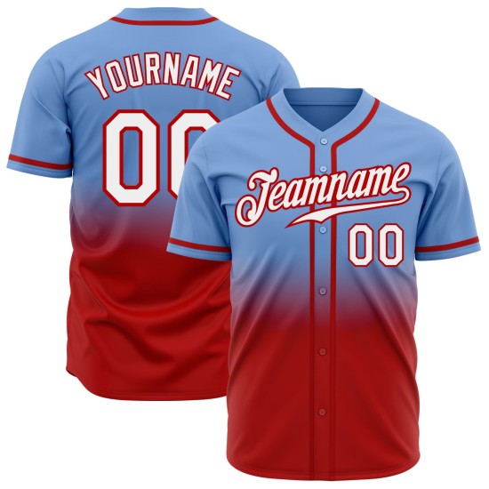 Mode Benutzerdefinierte Weiß-Rot Jersey Fade Light Baseball Blau Mode Benutzerdefinierte Weiß-Rot Jersey Fade Light Baseball Blau