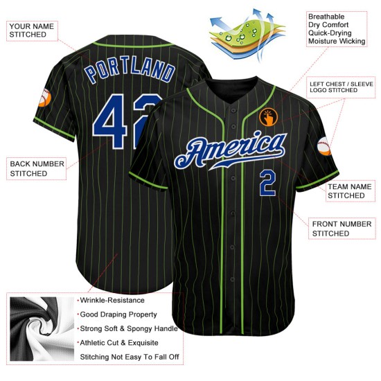 Custom Pinstripe Schwarz Authentic Royal-Weiß Baseball Jersey Neongrün Custom Pinstripe Schwarz Authentic Royal-Weiß Baseball Jersey Neongrün