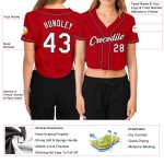 Baseball V-Ausschnitt Rot Custom Damen Cropped Weiß-Schwarz Jersey Baseball V-Ausschnitt Rot Custom Damen Cropped Weiß-Schwarz Jersey