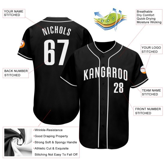 Benutzerdefiniertes authentisches Baseball-Trikot in Schwarz und Weiß Benutzerdefiniertes authentisches Baseball-Trikot in Schwarz und Weiß