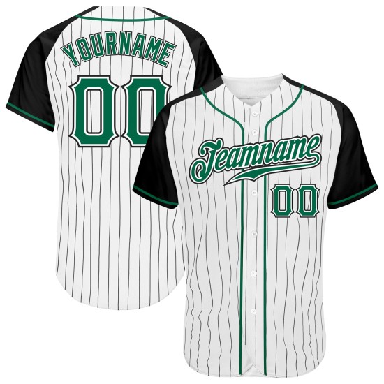 Ärmel Baseball Nadelstreifen Grün-Schwarz Kelly Weiß Jersey Custom Raglan Authentic Schwarz Ärmel Baseball Nadelstreifen Grün-Schwarz Kelly Weiß Jersey Custom Raglan Authentic Schwarz