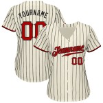 Benutzerdefinierte Creme Schwarz Nadelstreifen Rot-Schwarz Authentic Baseball Jersey Benutzerdefinierte Creme Schwarz Nadelstreifen Rot-Schwarz Authentic Baseball Jersey
