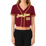 Jersey Weiß-Gold Cropped Damen Custom Crimson Baseball V-Ausschnitt Jersey Weiß-Gold Cropped Damen Custom Crimson Baseball V-Ausschnitt