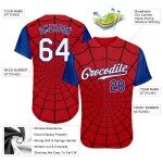 Benutzerdefinierte rot weiß-königsblau 3D Muster Design Spinnennetz authentische Baseball Jersey Benutzerdefinierte rot weiß-königsblau 3D Muster Design Spinnennetz authentische Baseball Jersey