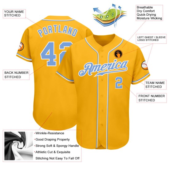 Baseball Gold Blau-Weiß Custom Jersey Light Authentic Baseball Gold Blau-Weiß Custom Jersey Light Authentic