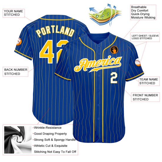 Benutzerdefinierte Royal Gold Nadelstreifen Gold-Weiß Authentic Baseball Jersey Benutzerdefinierte Royal Gold Nadelstreifen Gold-Weiß Authentic Baseball Jersey