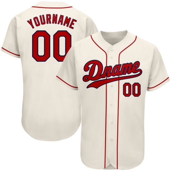 Benutzerdefiniertes authentisches Baseball-Trikot in Creme-Rot-Marineblau Benutzerdefiniertes authentisches Baseball-Trikot in Creme-Rot-Marineblau
