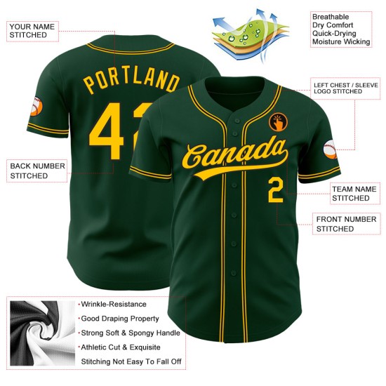Grünes authentisches Baseball-Trikot in Gold-Schwarz Grünes authentisches Baseball-Trikot in Gold-Schwarz