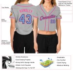 Leichte Damen Schwarz-Rosa Blau Grau Baseball Cropped Jersey Custom V-Ausschnitt Leichte Damen Schwarz-Rosa Blau Grau Baseball Cropped Jersey Custom V-Ausschnitt