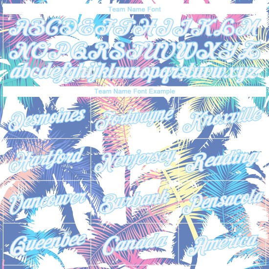 Weißes V-Ausschnitt Cropped 3D Bäume Palm Custom Weiß-Hellblau Hawaii Damen Baseball Jersey Weißes V-Ausschnitt Cropped 3D Bäume Palm Custom Weiß-Hellblau Hawaii Damen Baseball Jersey