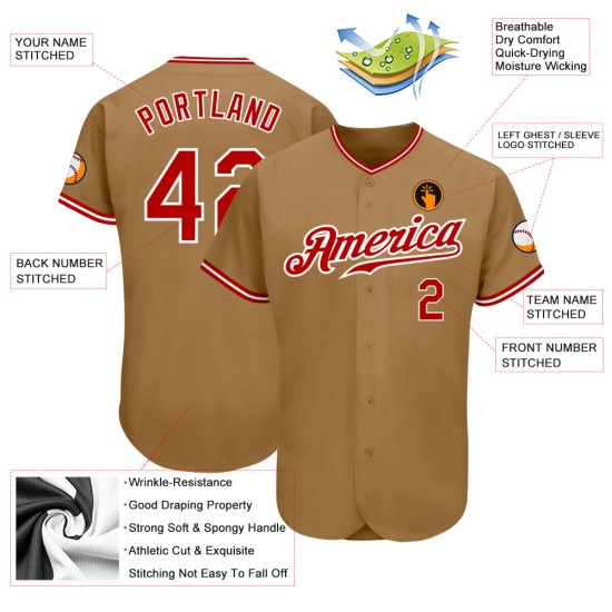 Gold Authentic Old Jersey Baseball Custom Rot-Weiß Gold Authentic Old Jersey Baseball Custom Rot-Weiß