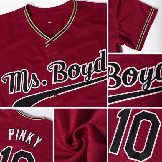 Benutzerdefiniertes authentisches Baseball-Trikot in Crimson Black-City Cream Benutzerdefiniertes authentisches Baseball-Trikot in Crimson Black-City Cream