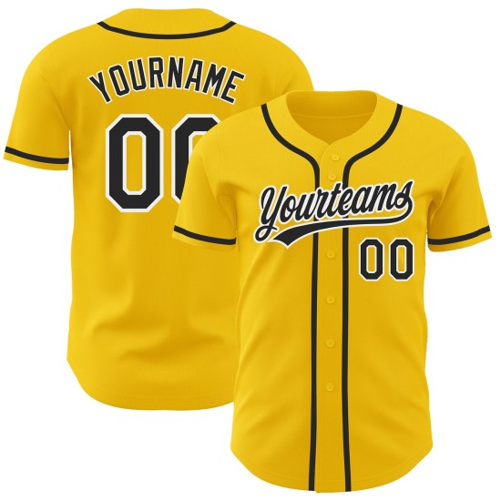 Benutzerdefiniertes authentisches gelb-schwarz-weißes Baseballtrikot Benutzerdefiniertes authentisches gelb-schwarz-weißes Baseballtrikot