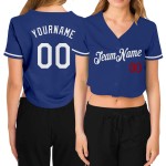 V-Ausschnitt Jersey Baseball Damen Royal Weiß-Rot Cropped Custom V-Ausschnitt Jersey Baseball Damen Royal Weiß-Rot Cropped Custom