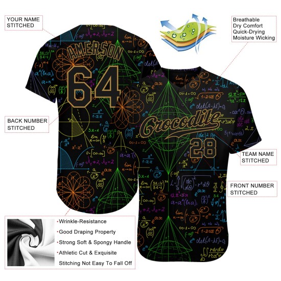 Musterdesign Benutzerdefiniertes Baseball-Mathe-Trikot Authentic 3D Musterdesign Benutzerdefiniertes Baseball-Mathe-Trikot Authentic 3D