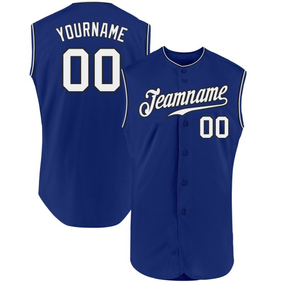 Ärmelloses Weiß-Schwarzes Trikot Custom Baseball Authentic Royal Ärmelloses Weiß-Schwarzes Trikot Custom Baseball Authentic Royal