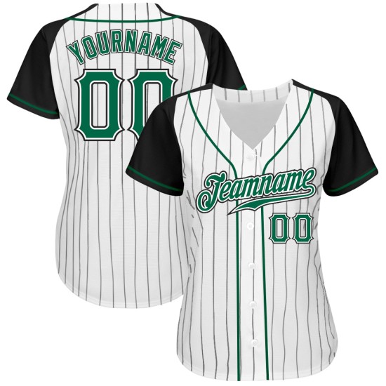 Ärmel Baseball Nadelstreifen Grün-Schwarz Kelly Weiß Jersey Custom Raglan Authentic Schwarz Ärmel Baseball Nadelstreifen Grün-Schwarz Kelly Weiß Jersey Custom Raglan Authentic Schwarz