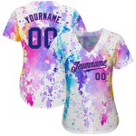 Benutzerdefiniertes weißes Royal-Pink 3D-Muster-Design Aquarell Authentic Baseball Jersey Benutzerdefiniertes weißes Royal-Pink 3D-Muster-Design Aquarell Authentic Baseball Jersey