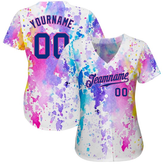 Benutzerdefiniertes weißes Royal-Pink 3D-Muster-Design Aquarell Authentic Baseball Jersey Benutzerdefiniertes weißes Royal-Pink 3D-Muster-Design Aquarell Authentic Baseball Jersey