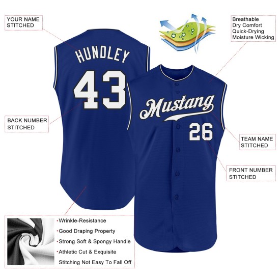 Ärmelloses Weiß-Schwarzes Trikot Custom Baseball Authentic Royal Ärmelloses Weiß-Schwarzes Trikot Custom Baseball Authentic Royal