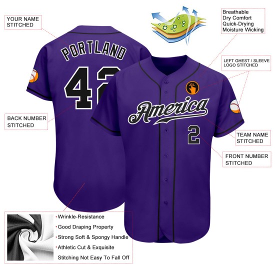 Benutzerdefiniertes Lila Schwarz-Weiß Authentic Baseball Trikot Benutzerdefiniertes Lila Schwarz-Weiß Authentic Baseball Trikot