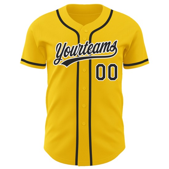 Benutzerdefiniertes authentisches gelb-schwarz-weißes Baseballtrikot Benutzerdefiniertes authentisches gelb-schwarz-weißes Baseballtrikot