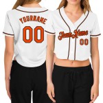 Beschnittenes Baseball Custom Damen Weiß Jersey Orange-Schwarz V-Ausschnitt Beschnittenes Baseball Custom Damen Weiß Jersey Orange-Schwarz V-Ausschnitt