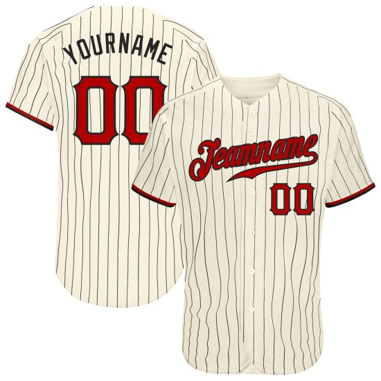 Benutzerdefinierte Creme Schwarz Nadelstreifen Rot-Schwarz Authentic Baseball Jersey Benutzerdefinierte Creme Schwarz Nadelstreifen Rot-Schwarz Authentic Baseball Jersey