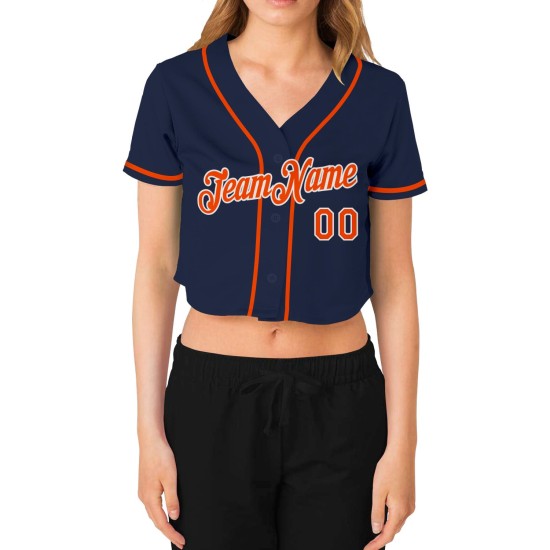 Orange-Weiß Baseball Jersey Custom V-Ausschnitt Cropped Navy Damen Orange-Weiß Baseball Jersey Custom V-Ausschnitt Cropped Navy Damen