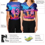 Bäume Custom Royal Hawaii Jersey 3D Damen Pink-Light Cropped V-Ausschnitt Blau Palm Baseball Bäume Custom Royal Hawaii Jersey 3D Damen Pink-Light Cropped V-Ausschnitt Blau Palm Baseball