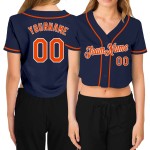 Orange-Weiß Baseball Jersey Custom V-Ausschnitt Cropped Navy Damen Orange-Weiß Baseball Jersey Custom V-Ausschnitt Cropped Navy Damen