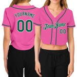 Baseball Damen Trikot V-Ausschnitt Kelly Custom Cropped Grün-Weiß Rosa Baseball Damen Trikot V-Ausschnitt Kelly Custom Cropped Grün-Weiß Rosa