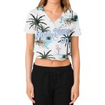 Jersey Weiß-Licht Custom V-Ausschnitt Damen Baseball Blau Cropped Weiß 3D Palm Hawaii Bäume Jersey Weiß-Licht Custom V-Ausschnitt Damen Baseball Blau Cropped Weiß 3D Palm Hawaii Bäume