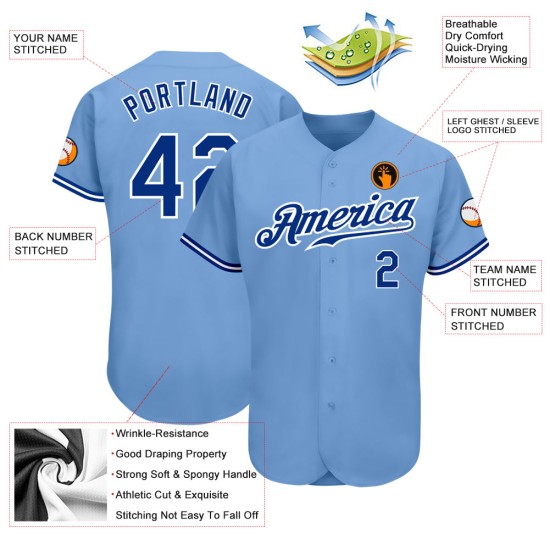 Jersey Blue Light Baseball Authentic Royal-Weiß Custom Jersey Blue Light Baseball Authentic Royal-Weiß Custom