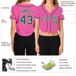 Baseball Damen Trikot V-Ausschnitt Kelly Custom Cropped Grün-Weiß Rosa Baseball Damen Trikot V-Ausschnitt Kelly Custom Cropped Grün-Weiß Rosa