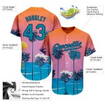 Benutzerdefinierte Orange Teal-Navy 3D Muster Design Sonne Strand Hawaii Palmen Authentische Baseball Jersey Benutzerdefinierte Orange Teal-Navy 3D Muster Design Sonne Strand Hawaii Palmen Authentische Baseball Jersey