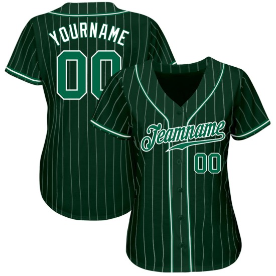 Benutzerdefiniertes grün-weißes Nadelstreifen-Baseballtrikot in Kelly-Grün-Weiß Benutzerdefiniertes grün-weißes Nadelstreifen-Baseballtrikot in Kelly-Grün-Weiß