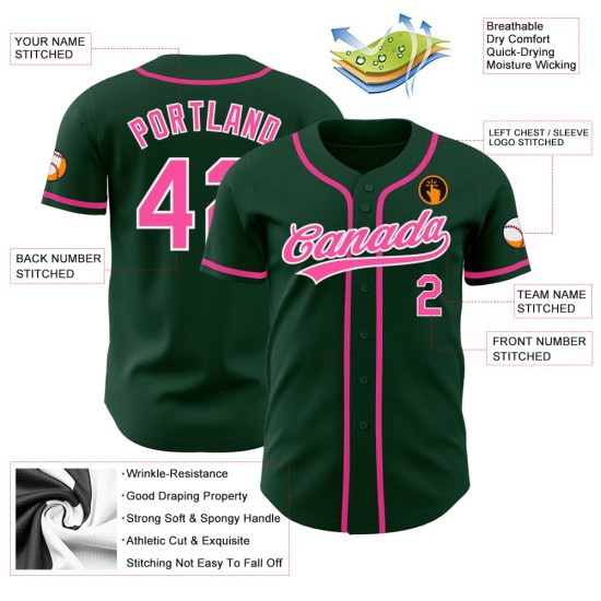 Benutzerdefiniertes authentisches Trikot Pink-Weiß Baseball Grün Benutzerdefiniertes authentisches Trikot Pink-Weiß Baseball Grün
