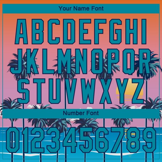 Benutzerdefinierte Orange Teal-Navy 3D Muster Design Sonne Strand Hawaii Palmen Authentische Baseball Jersey Benutzerdefinierte Orange Teal-Navy 3D Muster Design Sonne Strand Hawaii Palmen Authentische Baseball Jersey
