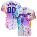Benutzerdefiniertes weißes Royal-Pink 3D-Muster-Design Aquarell Authentic Baseball Jersey Benutzerdefiniertes weißes Royal-Pink 3D-Muster-Design Aquarell Authentic Baseball Jersey